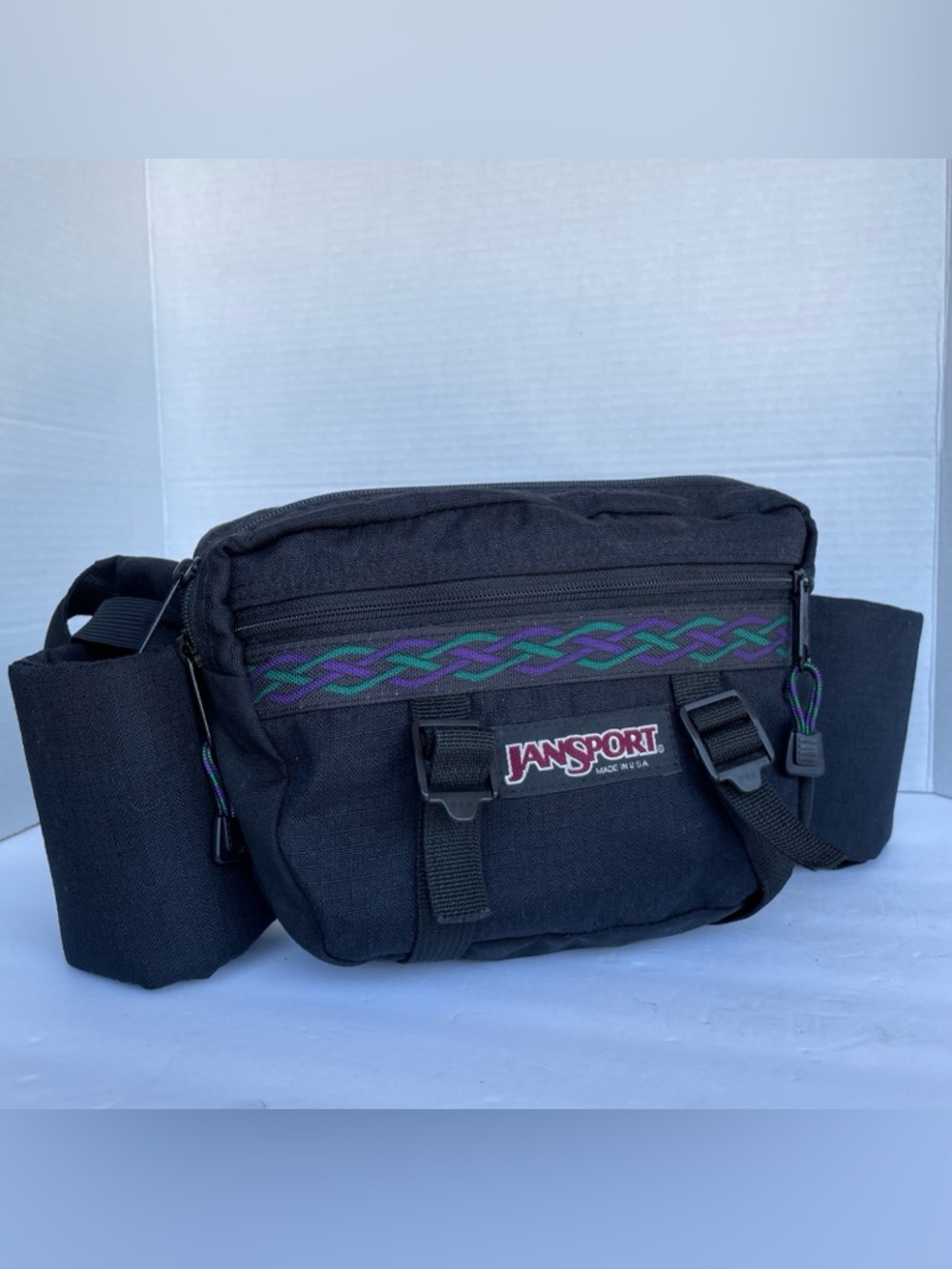 Vintage 90’s JanSport FannyPack WaistPack HipBag Black Outdoor Belt USA